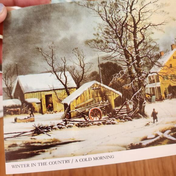 Vtg Currier and Ives Winter in the country scenes Christmas post cards set of 40 - Picture 7 of 9